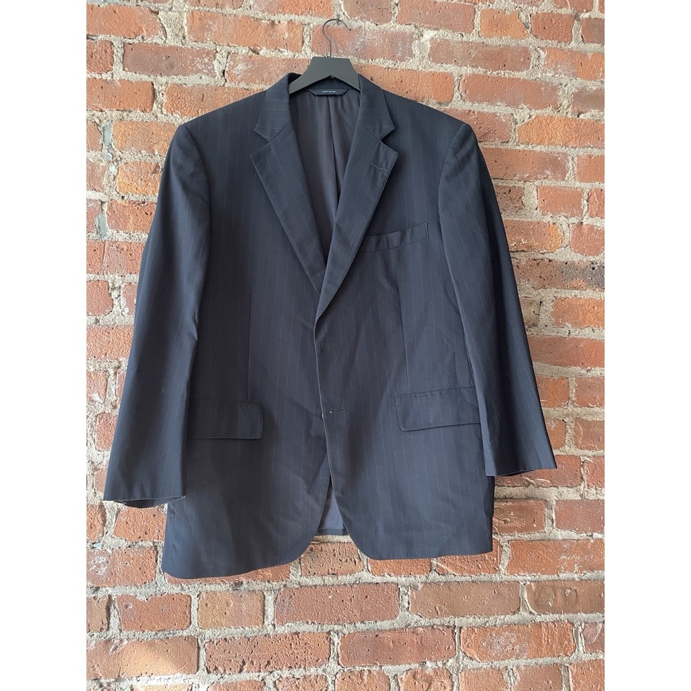 Brooks Brothers Brooksease Mens Blazer Sz‎ 44L Black Pinstriped Wool USA Jacket